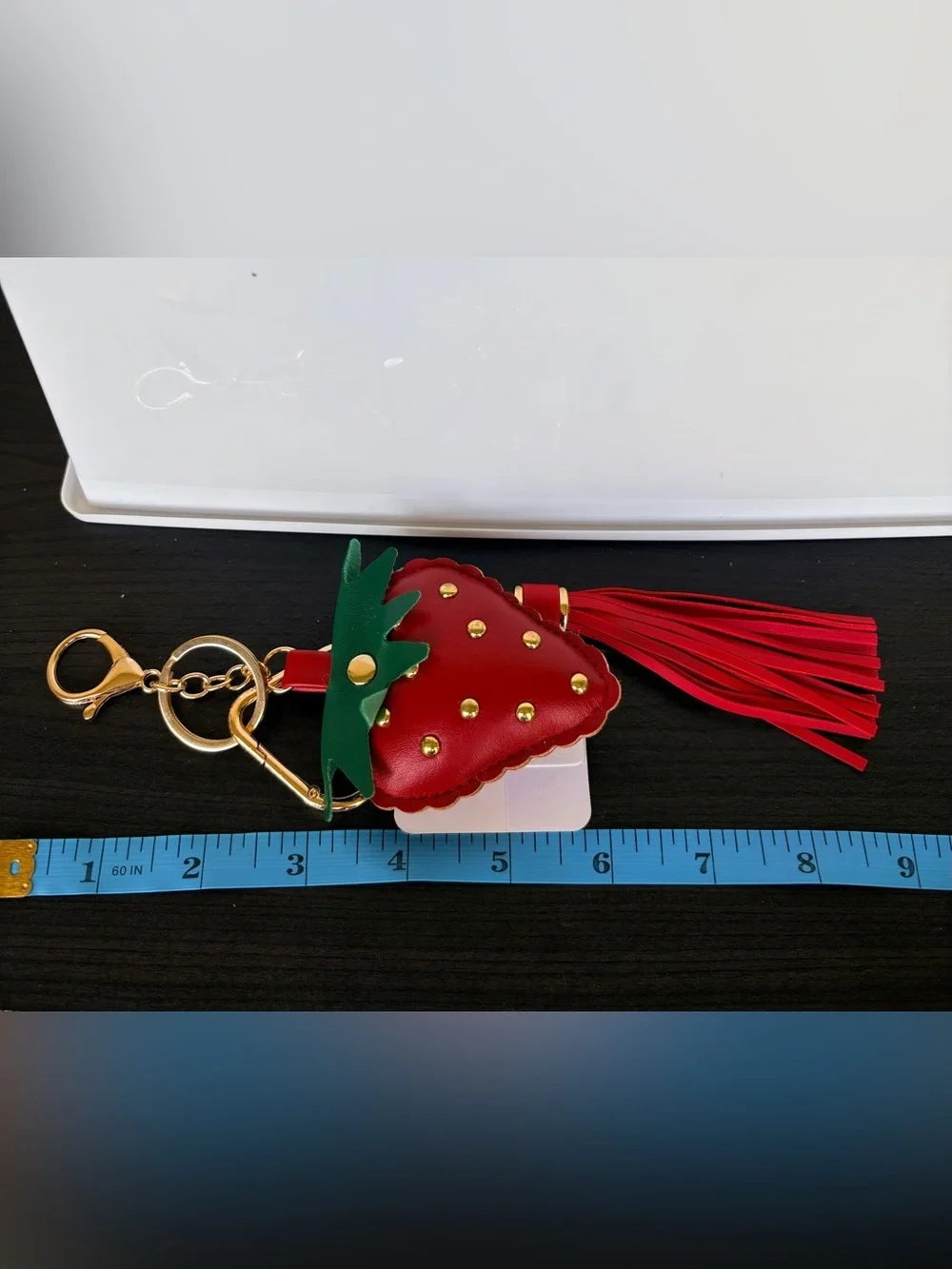 Studded Strawberry Tassel Keychain - Red & Green